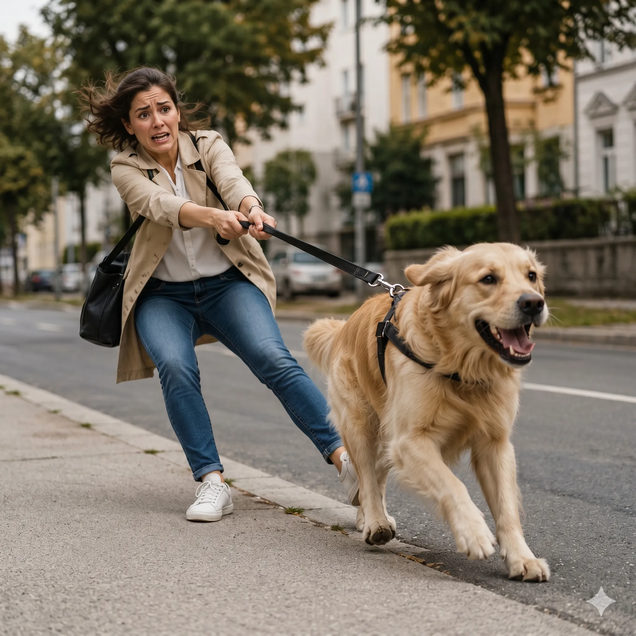 Pessoa frustrada com o cão no passeio
